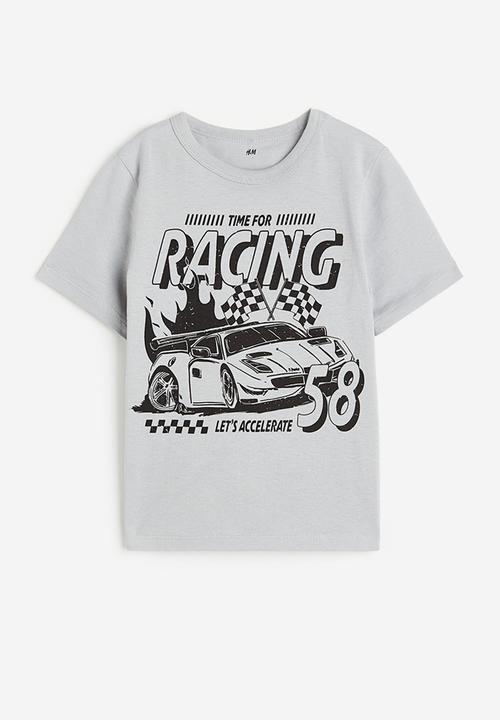 H&M - Printed cotton T-shirt - light grey race car 