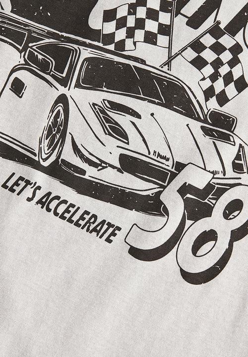 H&M - Printed cotton T-shirt - light grey race car 