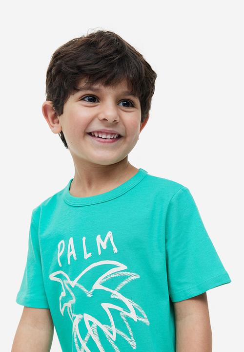 H&M - Printed cotton T-shirt - turquoise palm time