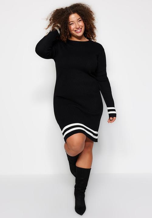 Trendyol - Plus stripe sweater dress - black