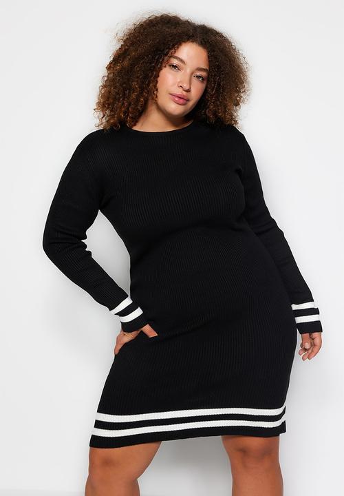Trendyol - Plus stripe sweater dress - black