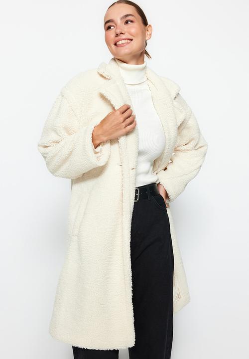 Trendyol - Oversized plush coat - ecru