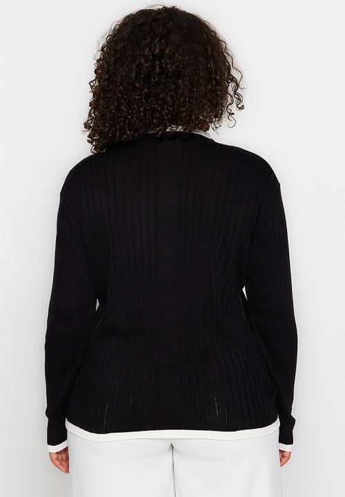 Trendyol - Plus stripe sweater - black