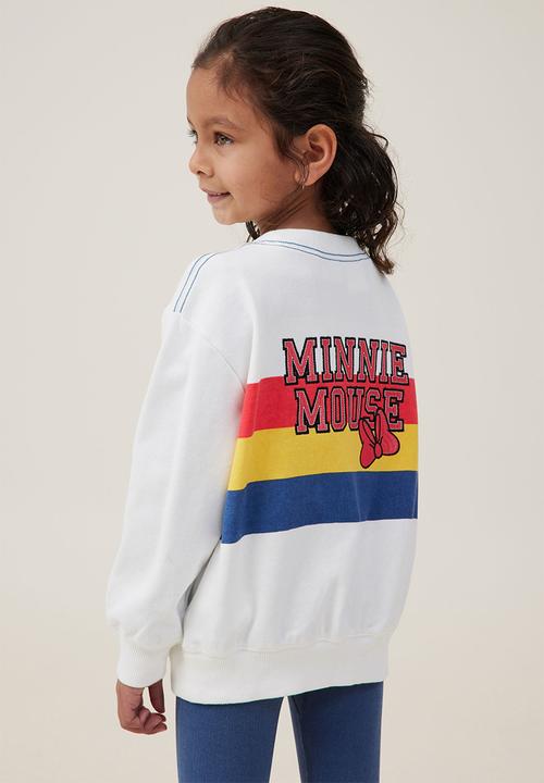 Cotton On - License dusty fleece crew neck - lcn dis minnie rainbow stripe/vanilla
