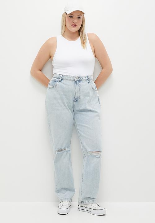 Cotton On - Plus Curvy Stretch Straight Jean - Palm Blue Rip
