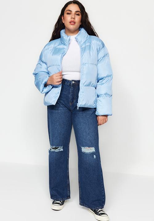 Trendyol - Plus inflatable crop coat - light blue