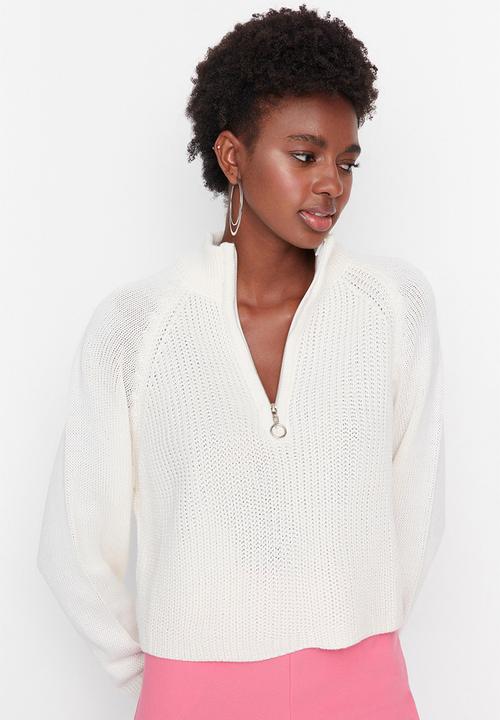 Trendyol - Crop zipper detail sweater - ecru