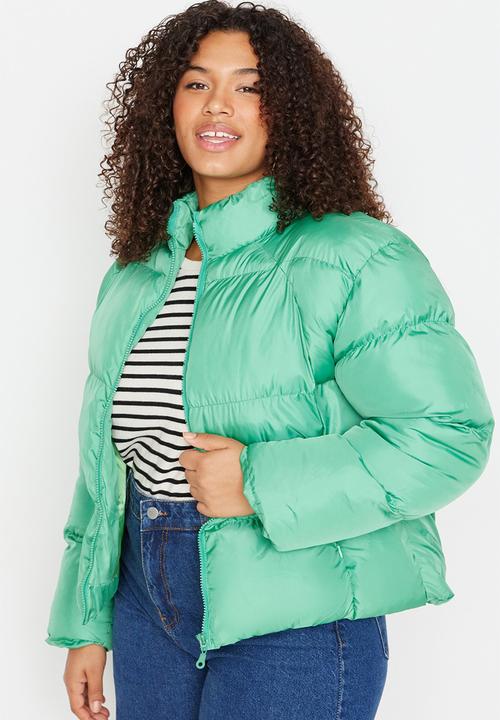 Trendyol - Plus crop down jacket - green