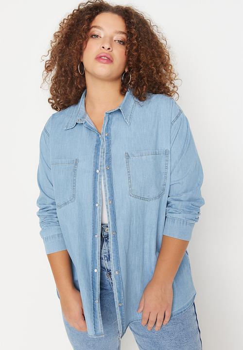 Trendyol - Plus denim shirt - light blue