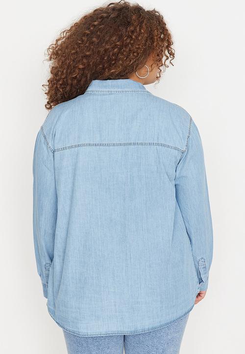 Trendyol - Plus denim shirt - light blue