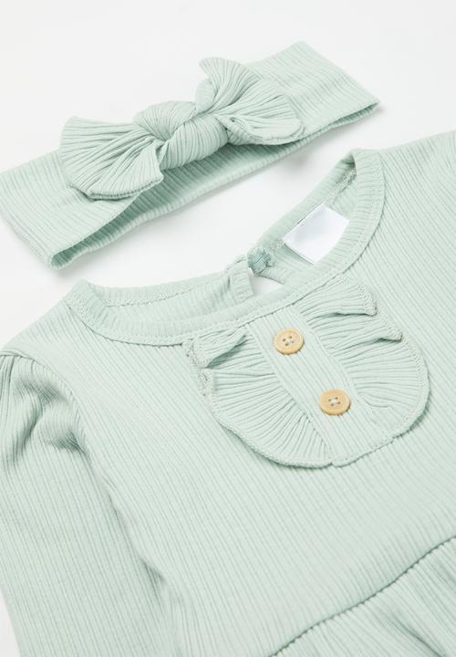 Pop Candy - Romper dress with socks & headband set - sage green