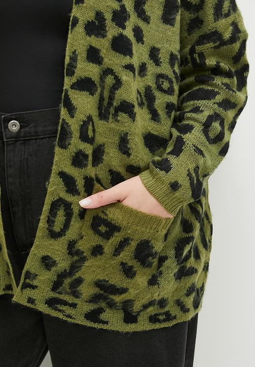 dailyfriday - Leopard Longer length cardi - olive & black