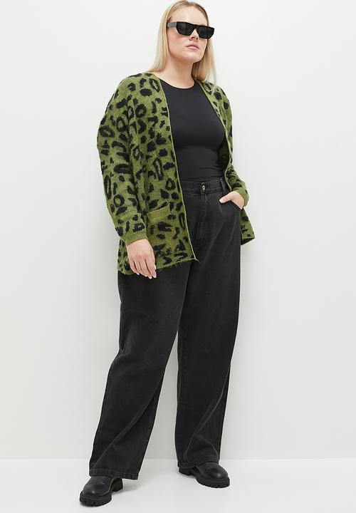 dailyfriday - Leopard Longer length cardi - olive & black