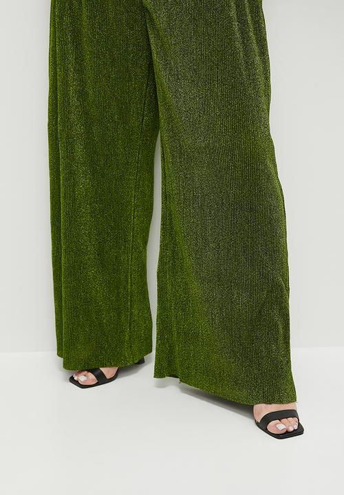 Glamorous - Plus Plisse Glitter Trousers - Green