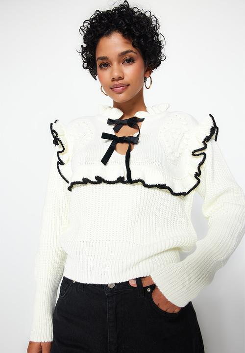 Trendyol - Collar tie detail sweater - ecru