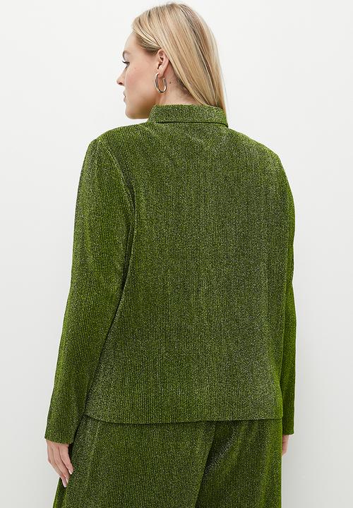 Glamorous - Plus Plisse Glitter Shirt - Green