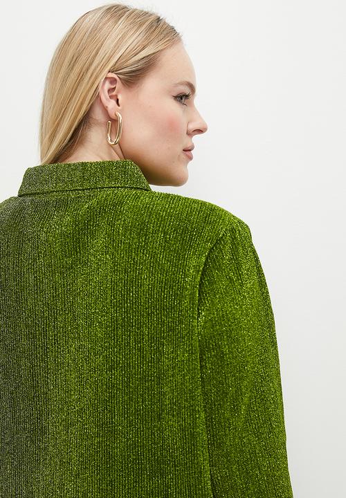 Glamorous - Plus Plisse Glitter Shirt - Green