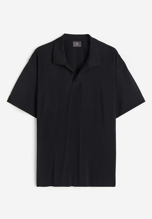 H&M - Relaxed fit pleated polo shirt - black