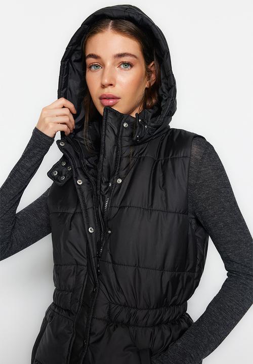 Trendyol - Puffer hooded long gillet - black