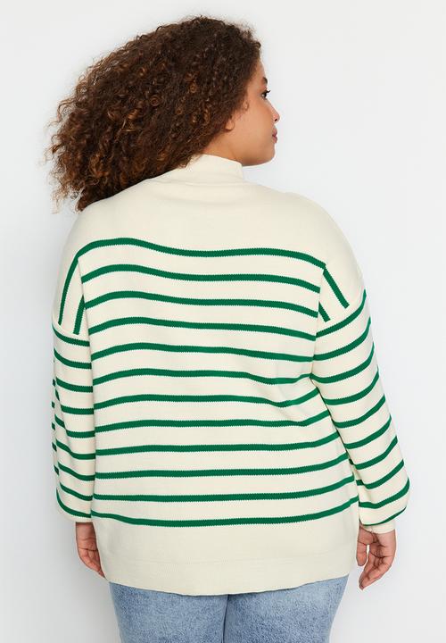 Trendyol - Plus striped sweater - green