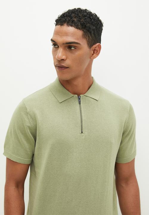 French Connection - Cotton zip polo short sleeve - new sage