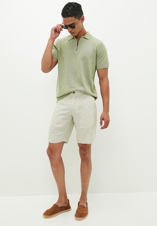 French Connection - Cotton zip polo short sleeve - new sage