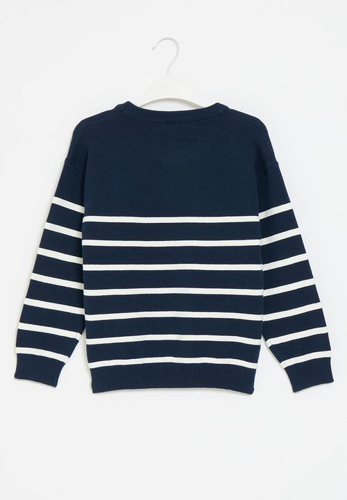 Pop Candy - Striped knitted sweater - navy & white