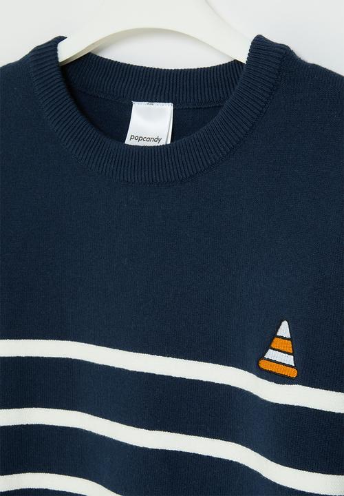 Pop Candy - Striped knitted sweater - navy & white
