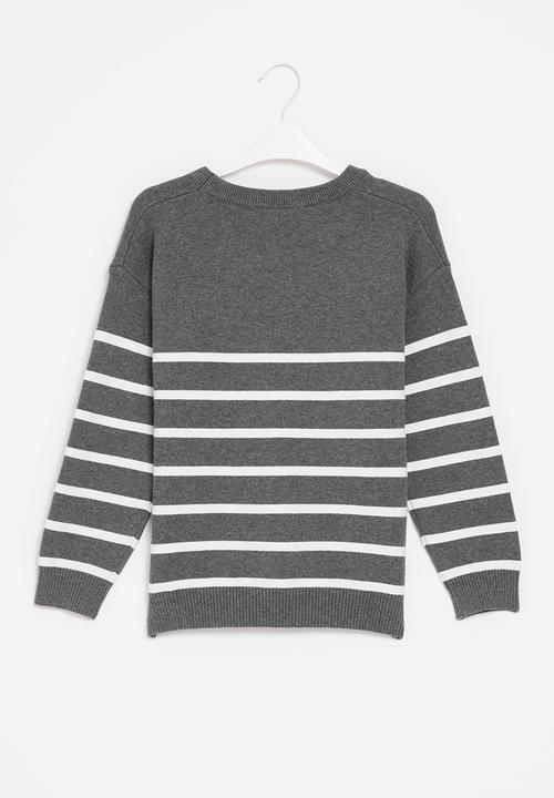 Pop Candy - Striped knitted sweater - grey & white