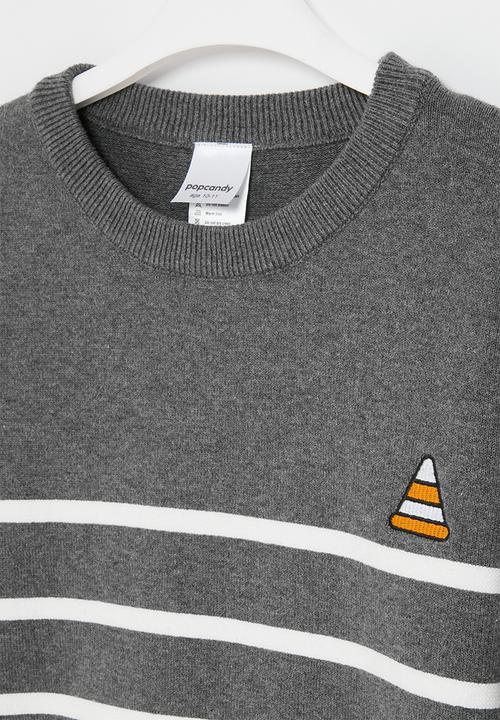 Pop Candy - Striped knitted sweater - grey & white