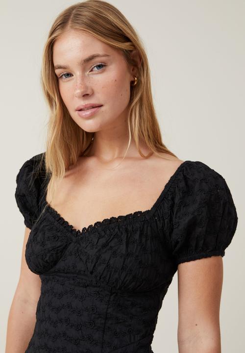 Cotton On - Corset Broderie Mini Dress - Black