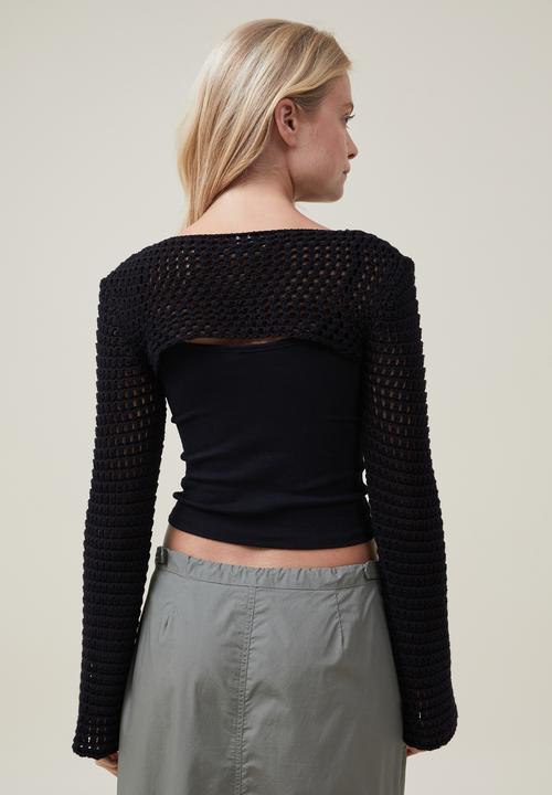 Cotton On - Crochet Bell Sleeve Shrug - Black