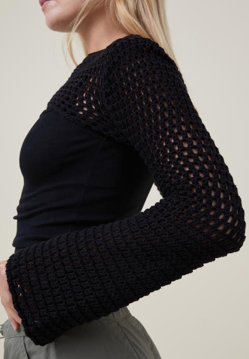 Cotton On - Crochet Bell Sleeve Shrug - Black