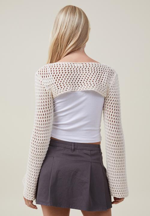 Cotton On - Crochet Bell Sleeve Shrug - Ecru