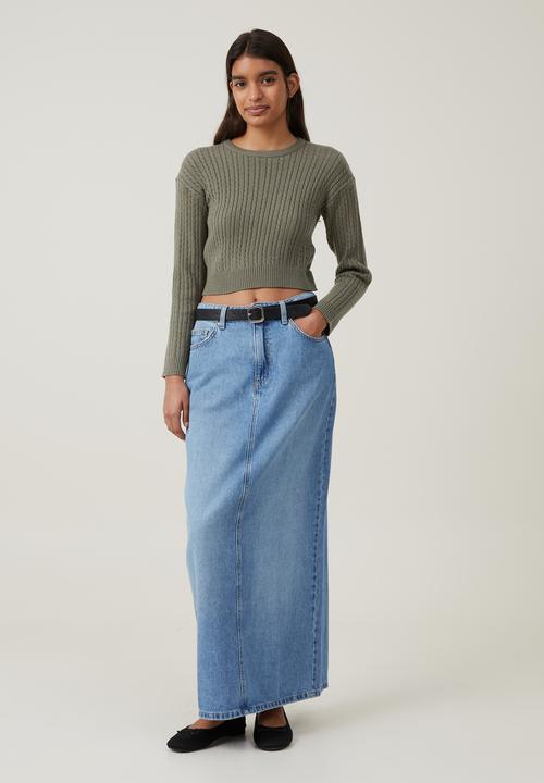 Cotton On - Everfine Cable Crew Neck Pullover - Woodland