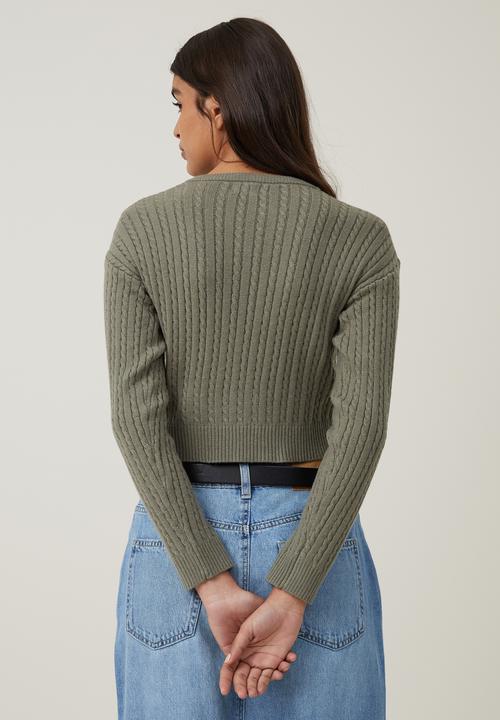 Cotton On - Everfine Cable Crew Neck Pullover - Woodland