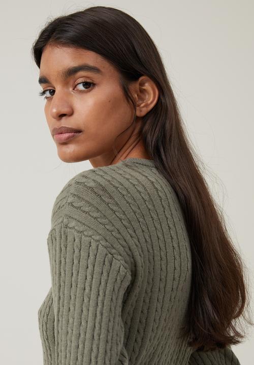 Cotton On - Everfine Cable Crew Neck Pullover - Woodland