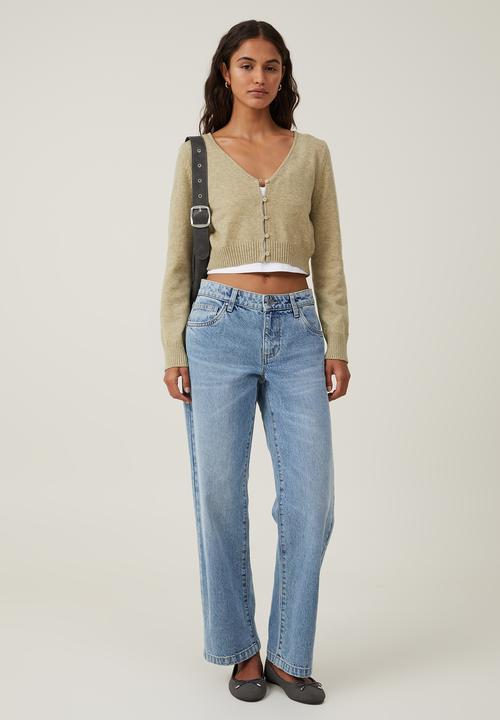 Cotton On - Everfine Crop V-Neck Button Cardigan - Olive Leaf Marle