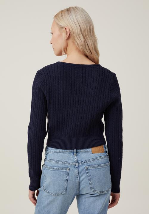 Cotton On - Everfine Crop V-Neck Button Cardigan - Winter Night Cable