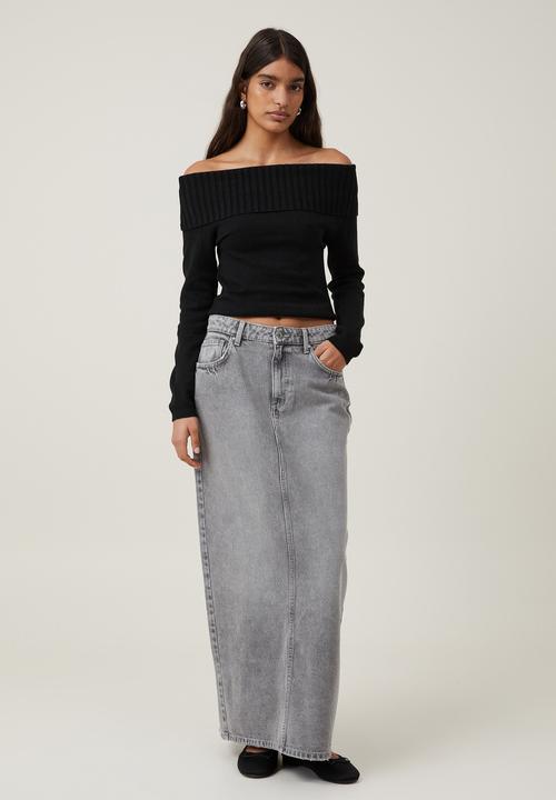 Cotton On - Everfine Off The Shoulder Pullover - Black