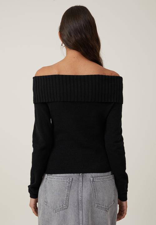 Cotton On - Everfine Off The Shoulder Pullover - Black