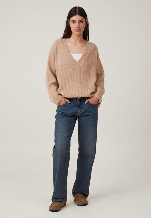 Cotton On - Everything Slouchy V-Neck Pullover - Chestnut Marle