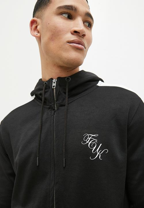 French Connection - Script zip hood arm tricot - black & white 