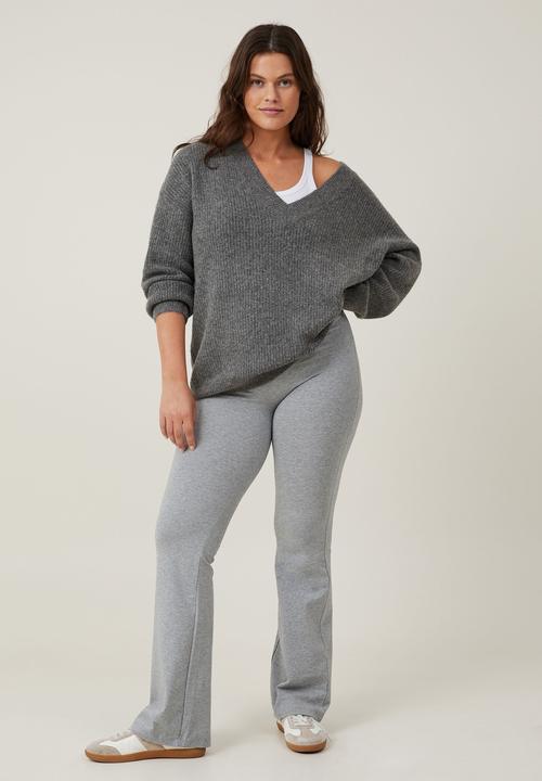 Cotton On - Everything Slouchy V-Neck Pullover - Dark Grey Shadow Marle