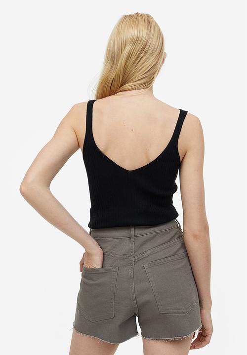H&M - High-waisted twill shorts - dark greige 