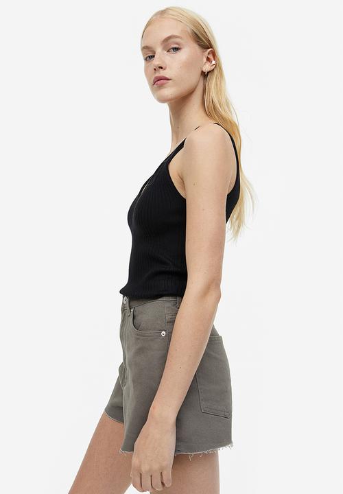 H&M - High-waisted twill shorts - dark greige 