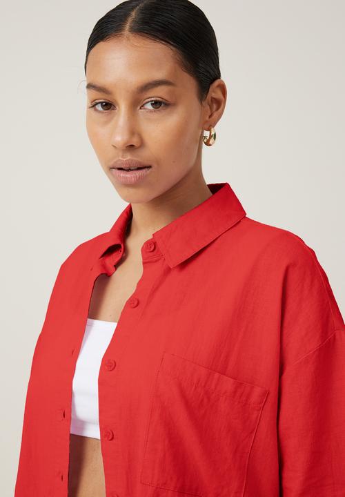 Cotton On - Haven Short Sleeve Shirt - Summer Red