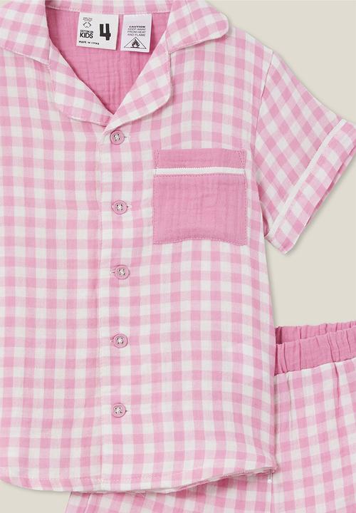 Cotton On - Amelia short sleeve pyjama set - pink gerbera/gingham check