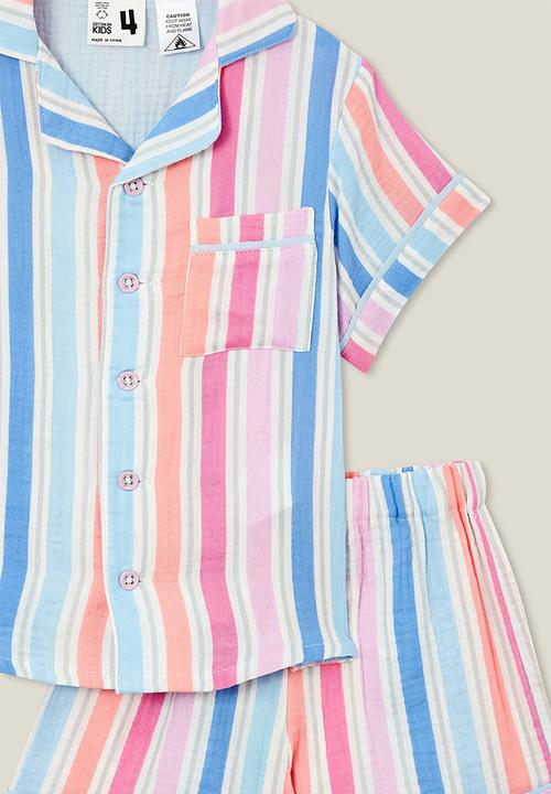 Cotton On - Amelia short sleeve pyjama set - pink gerbera/rainbow stripe