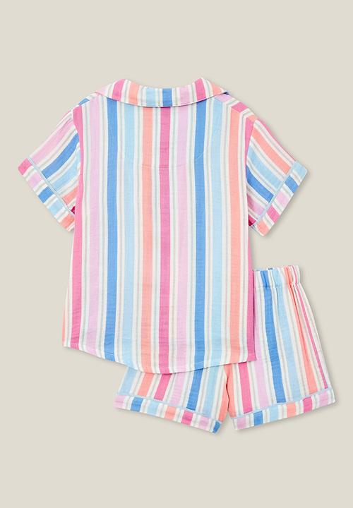 Cotton On - Amelia short sleeve pyjama set - pink gerbera/rainbow stripe